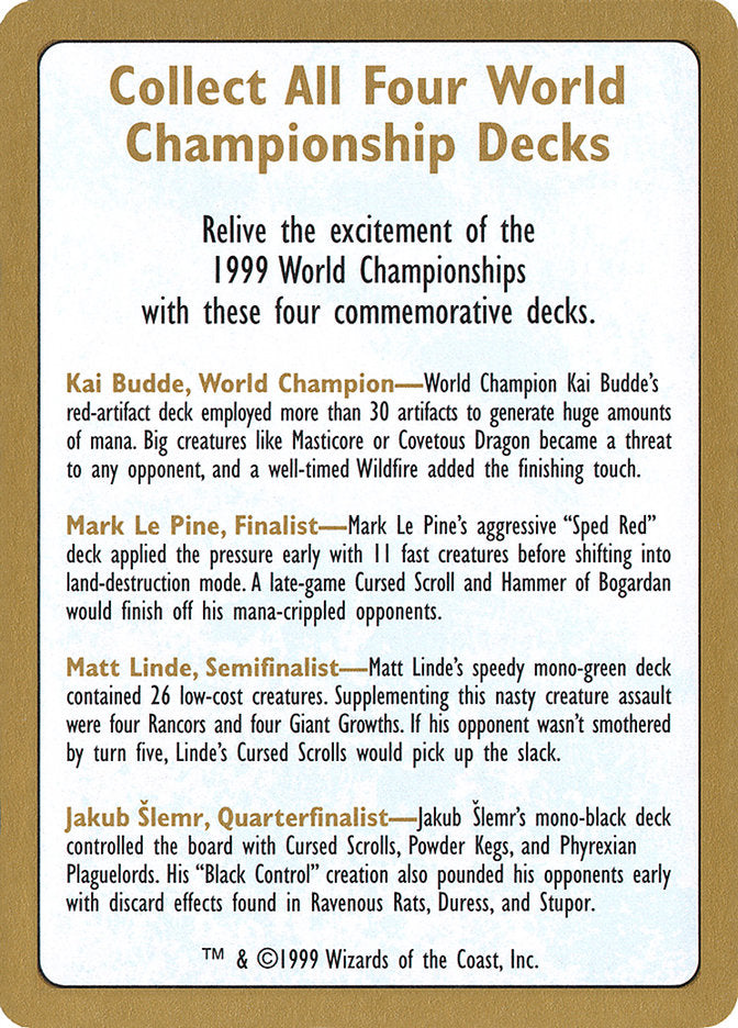 1999 World Championships Ad [World Championship Decks 1999] | Tabernacle Games