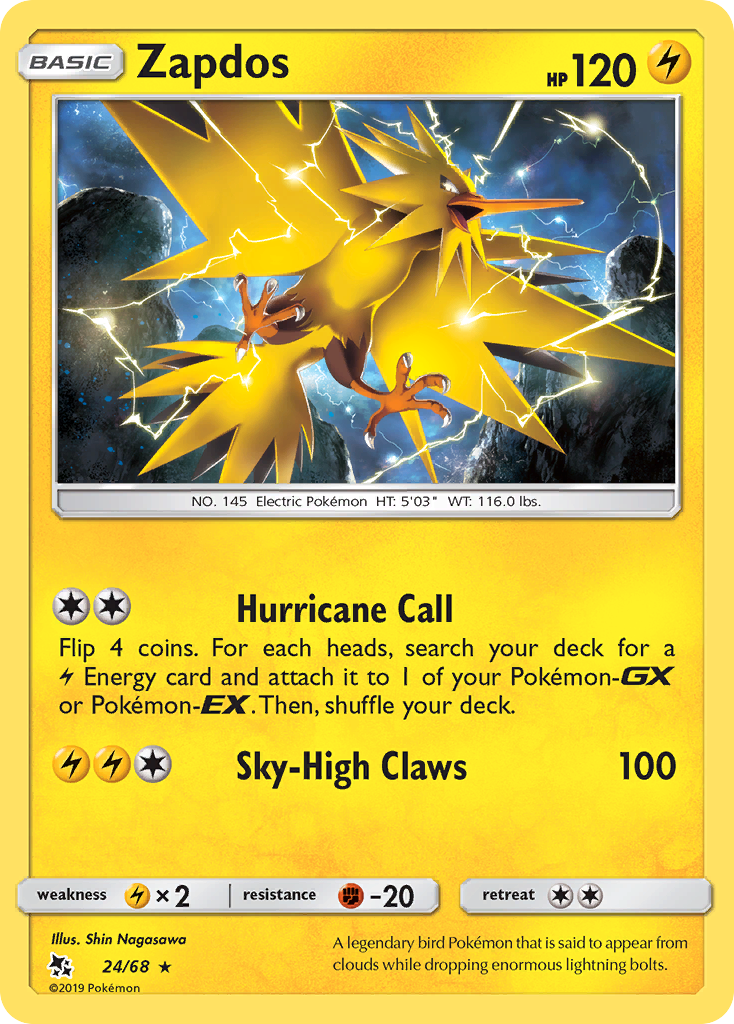 Zapdos (24/68) [Sun & Moon: Hidden Fates] | Tabernacle Games