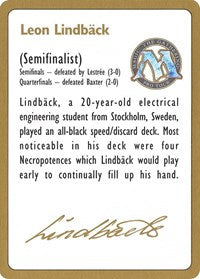 1996 Leon Lindback Biography Card [World Championship Decks] | Tabernacle Games