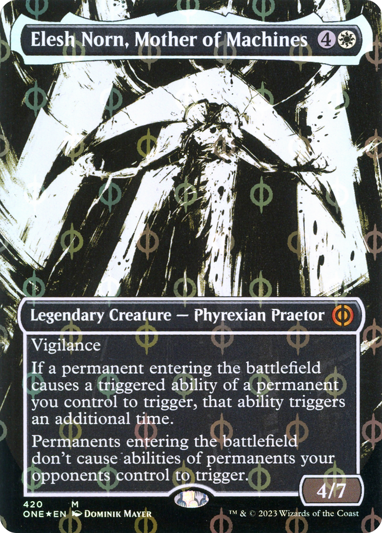 Elesh Norn, Mother of Machines (Borderless Ichor Step-and-Compleat Foil) [Phyrexia: All Will Be One] | Tabernacle Games