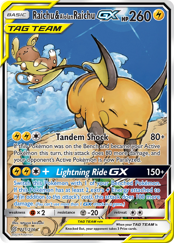 Raichu & Alolan Raichu GX (221/236) [Sun & Moon: Unified Minds] | Tabernacle Games