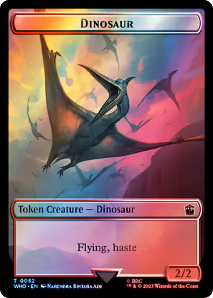 Warrior // Dinosaur Double-Sided Token (Surge Foil) [Doctor Who Tokens] | Tabernacle Games