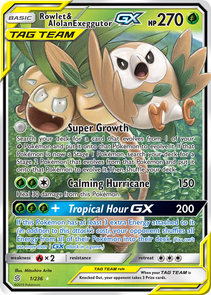 Rowlet & Alolan Exeggutor GX (1/236) [Sun & Moon: Unified Minds] | Tabernacle Games