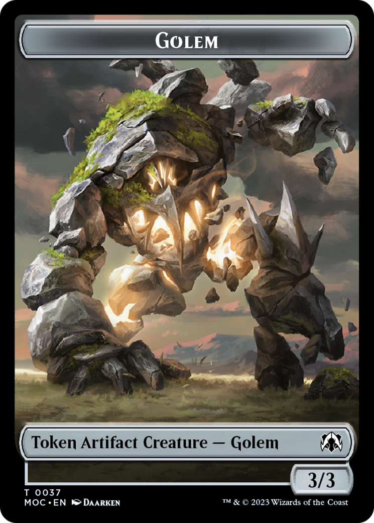 Golem // Clue Double-Sided Token [March of the Machine Commander Tokens] | Tabernacle Games