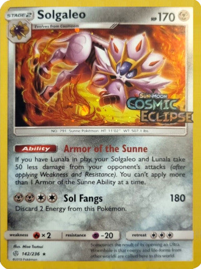 Solgaleo (142/236) (Cosmos Holo) [Sun & Moon: Cosmic Eclipse] | Tabernacle Games