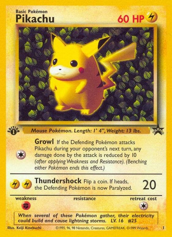 Pikachu (1) (1st Edition Misprint Promo) [Wizards of the Coast: Black Star Promos] | Tabernacle Games