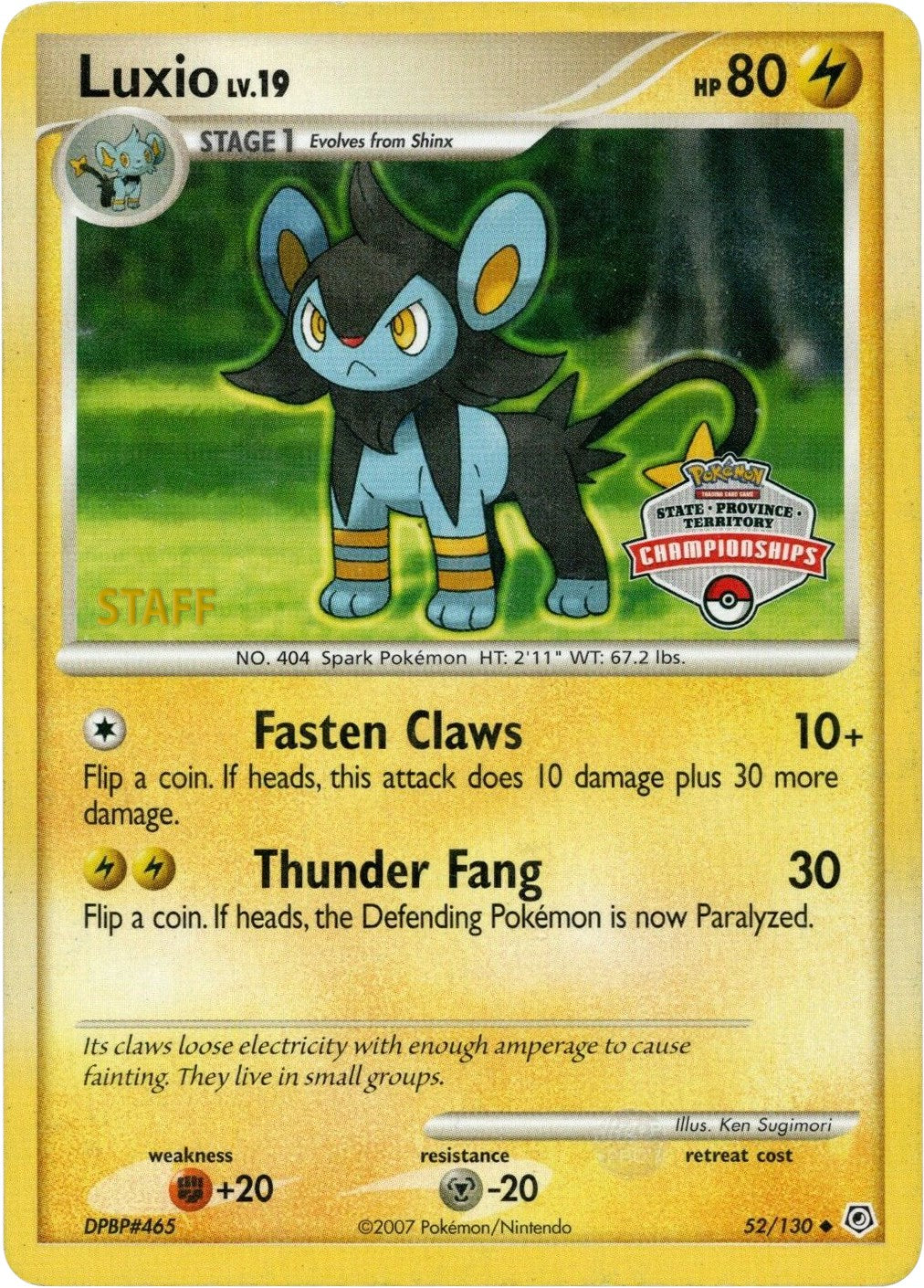 Luxio (52/130) (State Championship Staff Promo) [Diamond & Pearl: Base Set] | Tabernacle Games