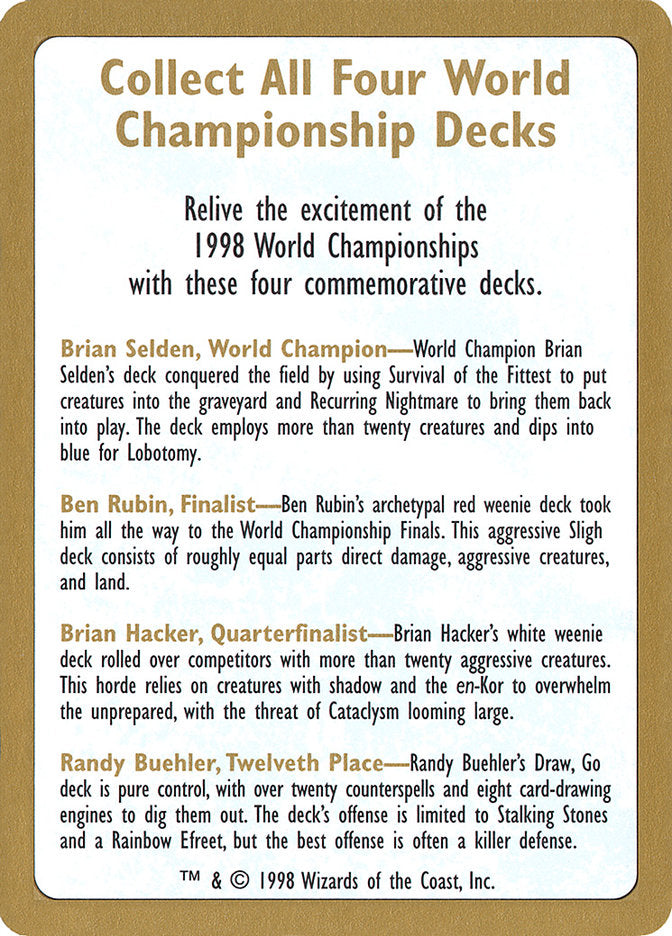 1998 World Championships Ad [World Championship Decks 1998] | Tabernacle Games