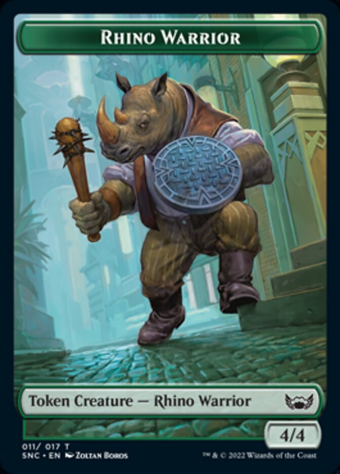 Cat // Rhino Warrior Double-sided Token [Streets of New Capenna Tokens] | Tabernacle Games