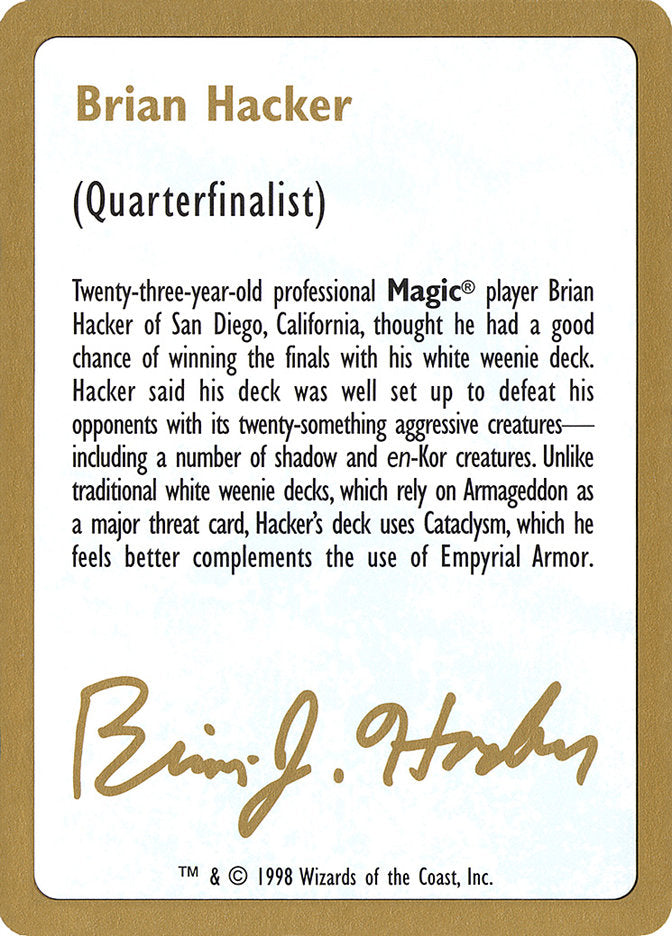 Brian Hacker Bio [World Championship Decks 1998] | Tabernacle Games