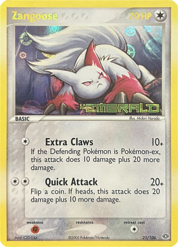 Zangoose (21/106) (Stamped) [EX: Emerald] | Tabernacle Games