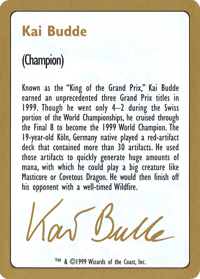 Kai Budde Bio [World Championship Decks 1999] | Tabernacle Games
