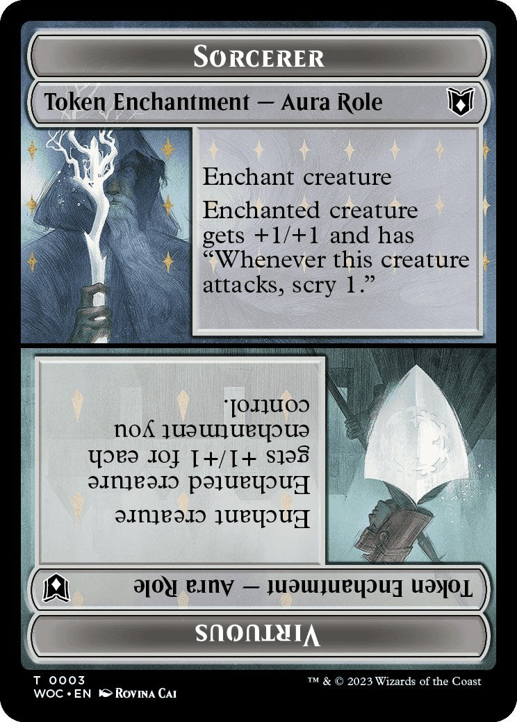 Sorcerer Role / Virtuous Role // Monster Role / Virtuous Role Double-Sided Token [Wilds of Eldraine Commander Tokens] | Tabernacle Games