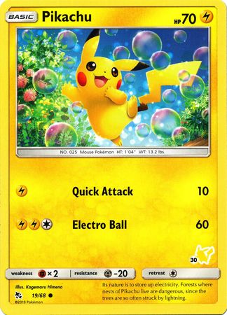 Pikachu (19/68) (Pikachu Stamp #30) [Battle Academy 2020] | Tabernacle Games
