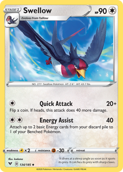 Swellow (134/185) [Sword & Shield: Vivid Voltage] | Tabernacle Games