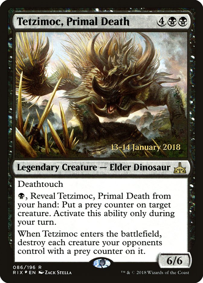 Tetzimoc, Primal Death [Rivals of Ixalan Prerelease Promos] | Tabernacle Games