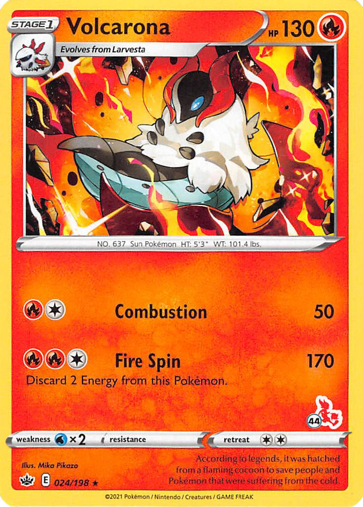 Volcarona (24/198) (Cinderace Stamp #44) [Battle Academy 2022] | Tabernacle Games