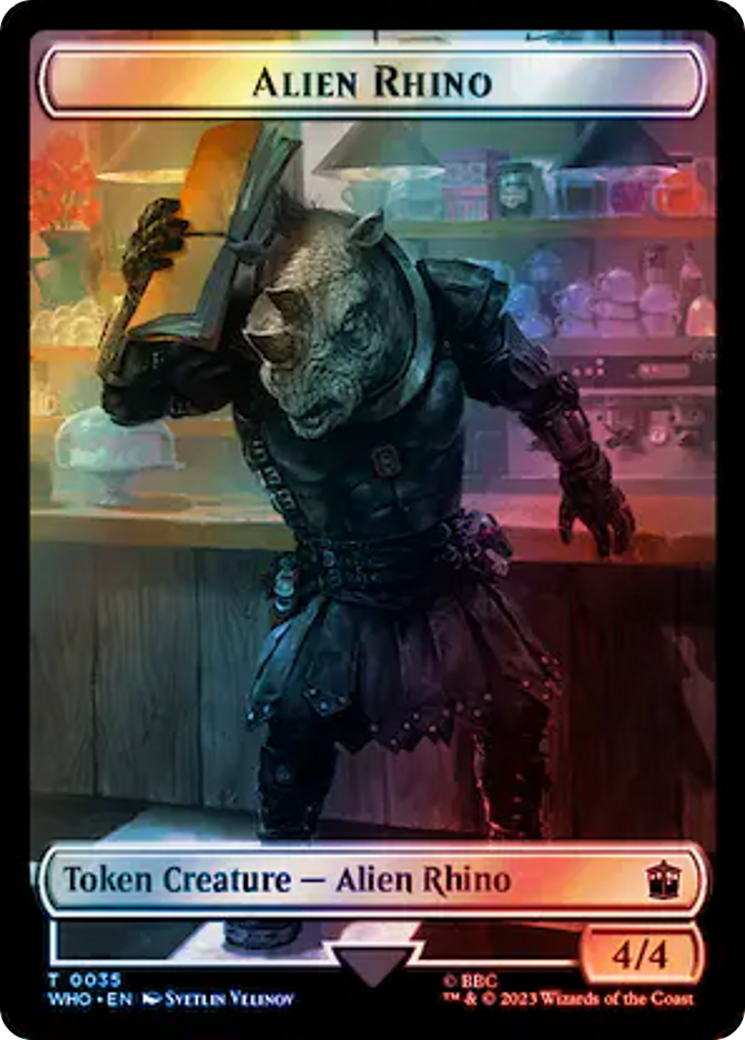 Alien Rhino // Clue (0054) Double-Sided Token (Surge Foil) [Doctor Who Tokens] | Tabernacle Games