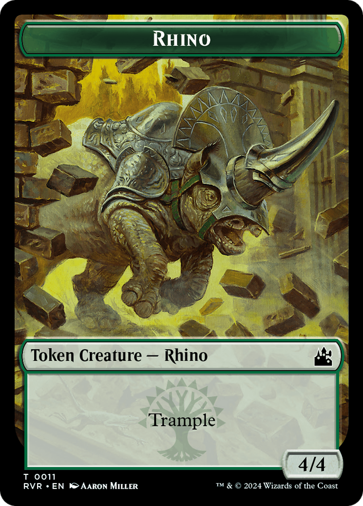 Elf Knight // Rhino Double-Sided Token [Ravnica Remastered Tokens] | Tabernacle Games