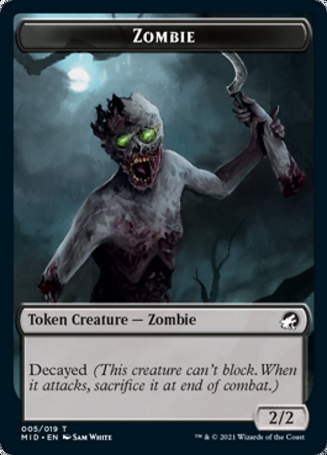 Zombie (005) // Wrenn and Seven Emblem Double-sided Token [Innistrad: Midnight Hunt Tokens] | Tabernacle Games