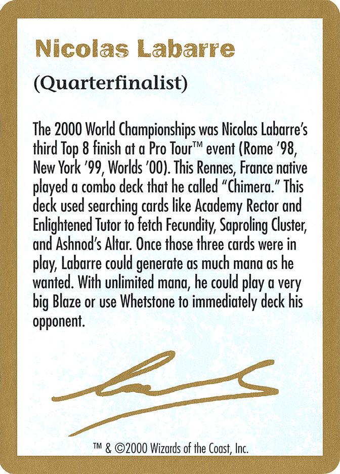 Nicolas Labarre Bio [World Championship Decks 2000] | Tabernacle Games