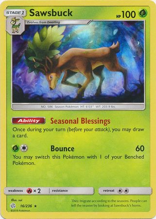 Sawsbuck (16/236) (Build & Battle Box Exclusive) [Sun & Moon: Cosmic Eclipse] | Tabernacle Games