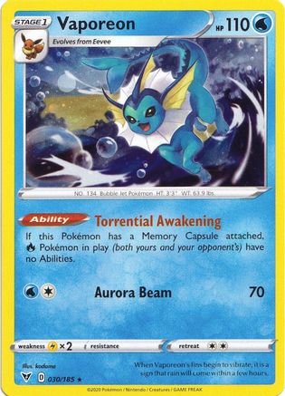 Vaporeon (030/185) (Cosmos Holo) [Sword & Shield: Vivid Voltage] | Tabernacle Games