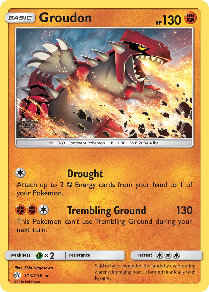 Groudon (113/236) (Cracked Ice Holo) (Theme Deck Exclusive) [Sun & Moon: Cosmic Eclipse] | Tabernacle Games