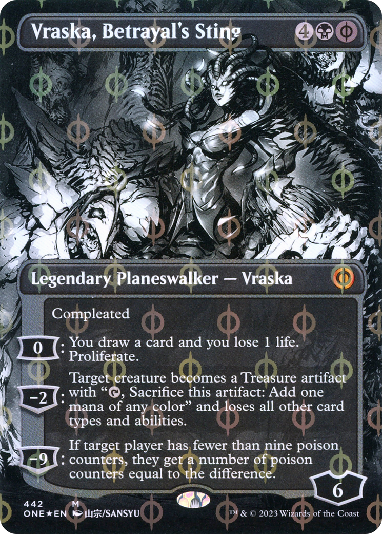 Vraska, Betrayal's Sting (Borderless Manga Step-and-Compleat Foil) [Phyrexia: All Will Be One] | Tabernacle Games