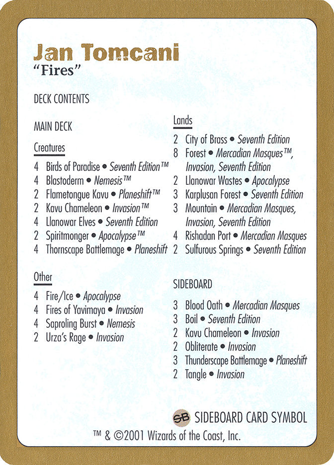 Jan Tomcani Decklist [World Championship Decks 2001] | Tabernacle Games