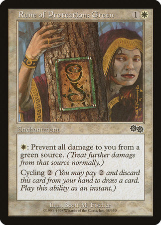 Rune of Protection: Green [Urza's Saga] | Tabernacle Games