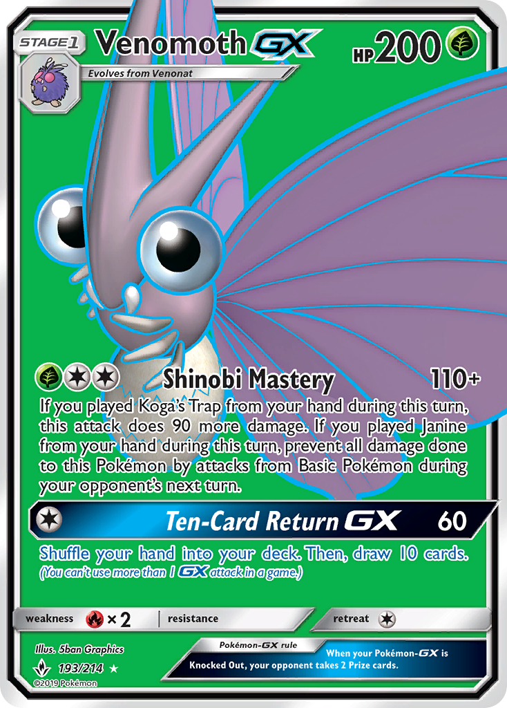 Venomoth GX (193/214) [Sun & Moon: Unbroken Bonds] | Tabernacle Games