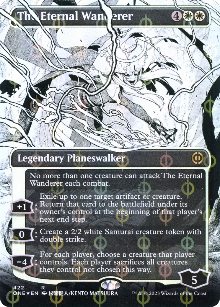 The Eternal Wanderer (Borderless Manga Step-and-Compleat Foil) [Phyrexia: All Will Be One] | Tabernacle Games