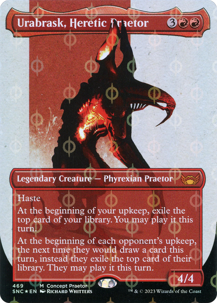 Urabrask, Heretic Praetor (Borderless Concept Praetors Step-and-Compleat Foil) [Phyrexia: All Will Be One] | Tabernacle Games