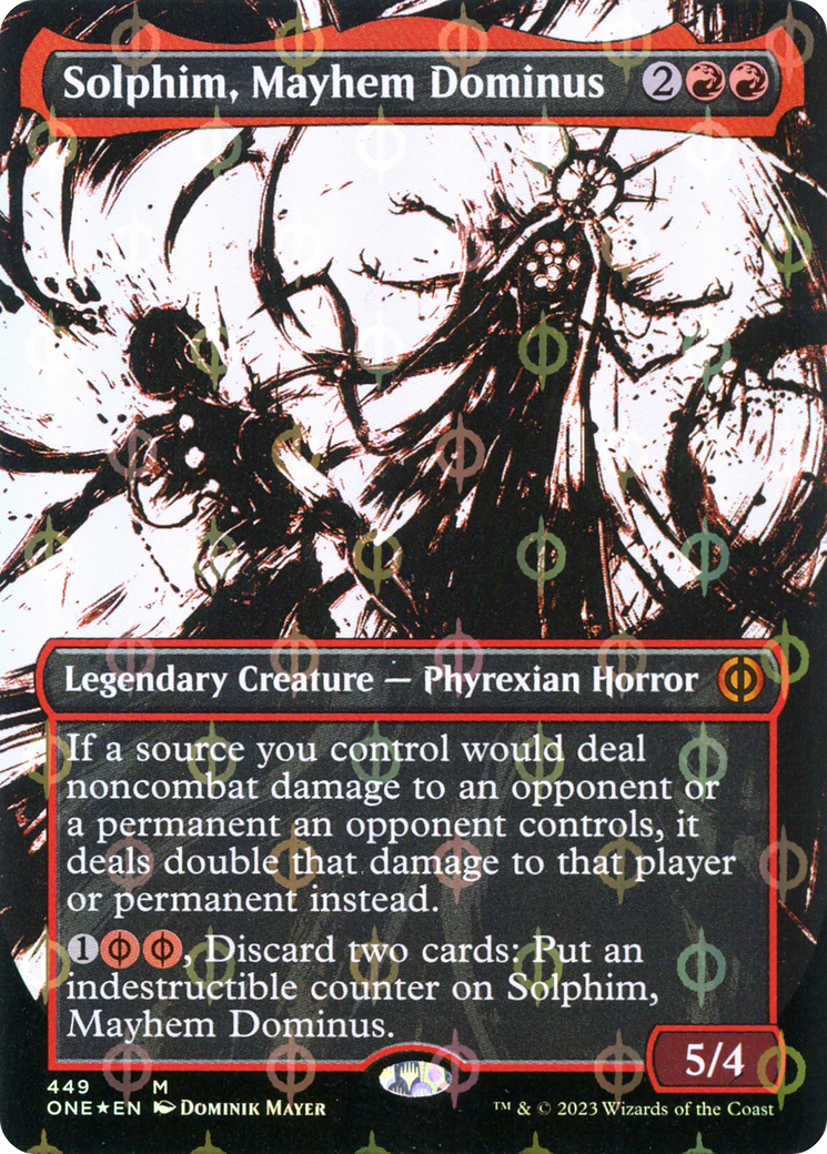 Solphim, Mayhem Dominus (Borderless Ichor Step-and-Compleat Foil) [Phyrexia: All Will Be One] | Tabernacle Games