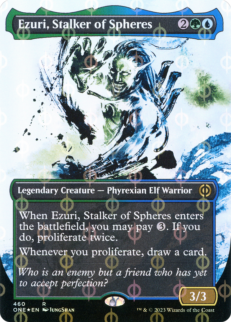 Ezuri, Stalker of Spheres (Borderless Ichor Step-and-Compleat Foil) [Phyrexia: All Will Be One] | Tabernacle Games