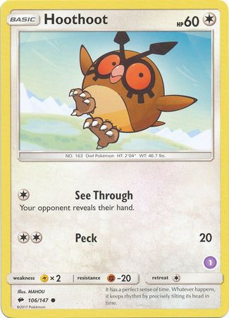 Hoothoot (106/147) (Deck Exclusive #1) [Sun & Moon: Trainer Kit - Alolan Sandslash] | Tabernacle Games