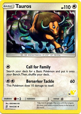 Tauros (164/236) (Pikachu Stamp #14) [Battle Academy 2020] | Tabernacle Games