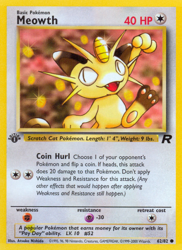 Meowth (62/82) [Team Rocket 1st Edition] | Tabernacle Games