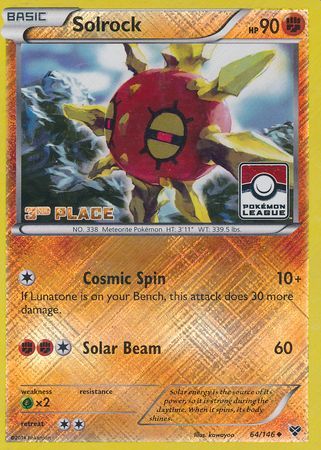 Solrock (64/146) (3rd Place League Challenge Promo) [XY: Base Set] | Tabernacle Games