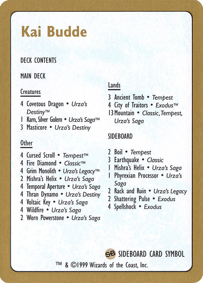 Kai Budde Decklist [World Championship Decks 1999] | Tabernacle Games