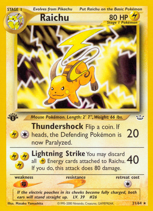 Raichu (21/64) [Neo Revelation 1st Edition] | Tabernacle Games