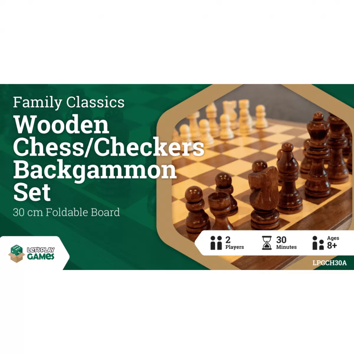 Wooden Folding Chess/Checkers/Backgammon Set 30cm | Tabernacle Games