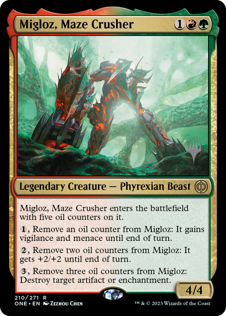 Migloz, Maze Crusher (Promo Pack) [Phyrexia: All Will Be One Promos] | Tabernacle Games