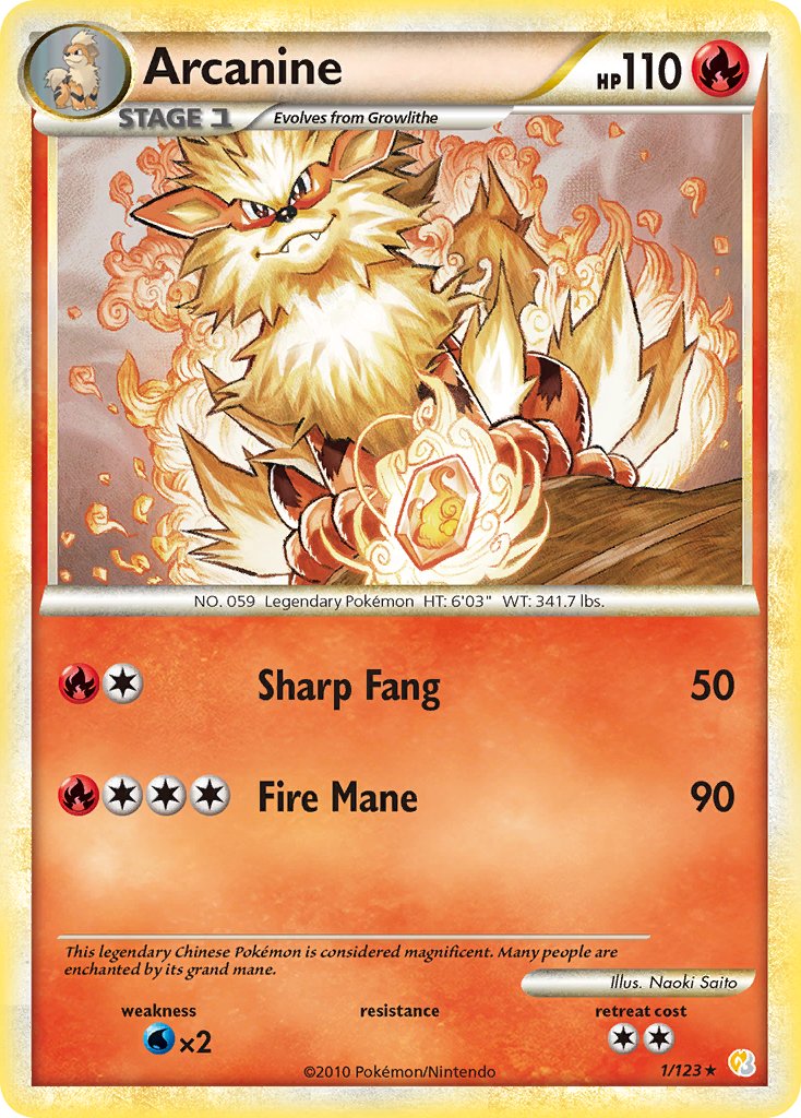 Arcanine (1/123) (Theme Deck Exclusive) [HeartGold & SoulSilver: Base Set] | Tabernacle Games