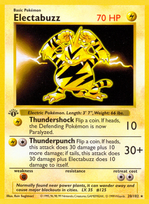 Electabuzz (20/102) (Shadowless) [Base Set 1st Edition] | Tabernacle Games