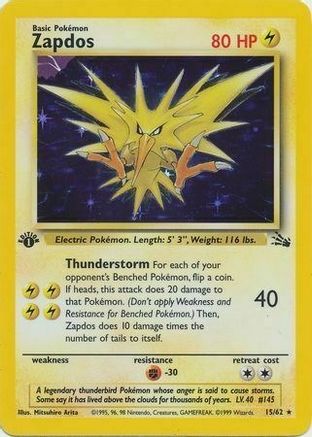 Zapdos (15/62) (Cosmos Holo) [Fossil 1st Edition] | Tabernacle Games