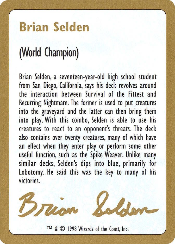 Brian Selden Bio [World Championship Decks 1998] | Tabernacle Games