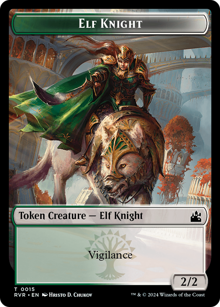 Elf Knight // Rhino Double-Sided Token [Ravnica Remastered Tokens] | Tabernacle Games