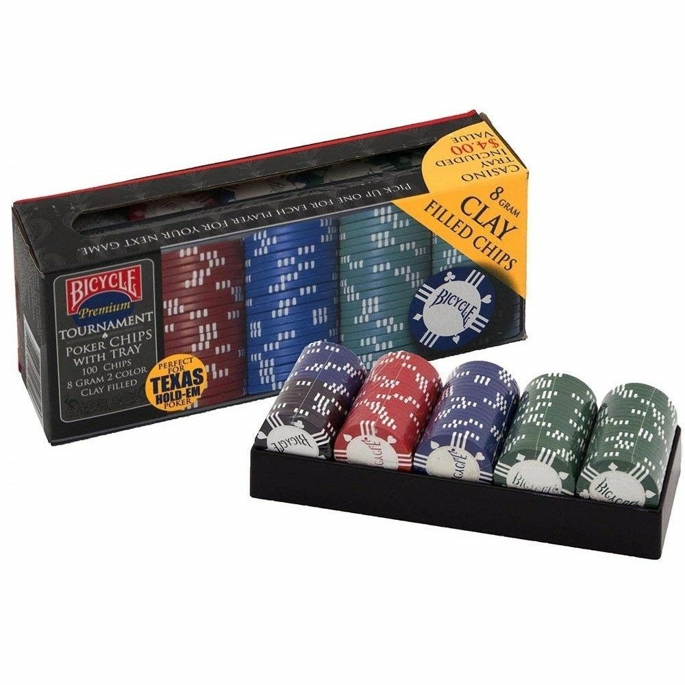Bicycle 8 Gram Clay Poker Chip Set 100 Count with Casino Tray | Tabernacle Games